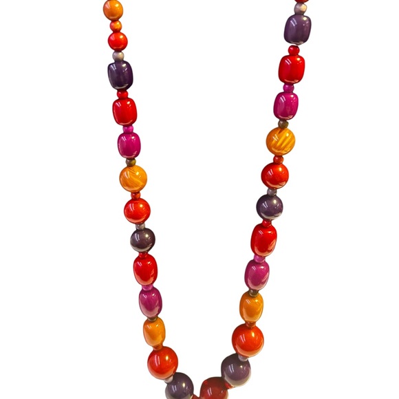 Vintage Beaded Necklace Earth Tones with Pink and Purple - Picture 2 of 4